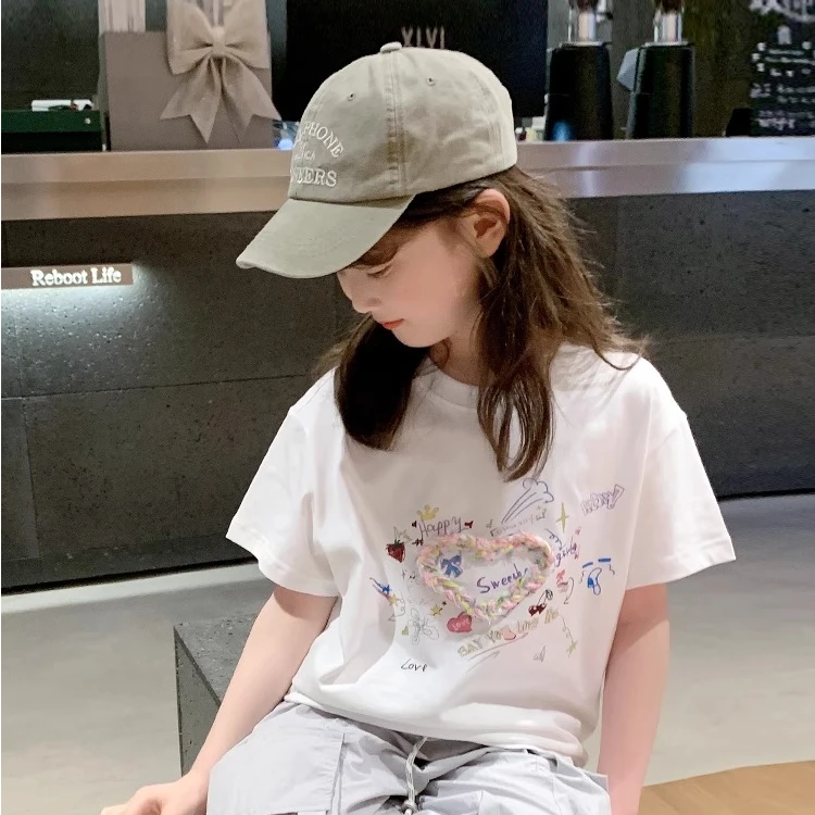 女童短袖T恤纯棉2025夏装新款儿童中大童夏季半袖上衣 T25072