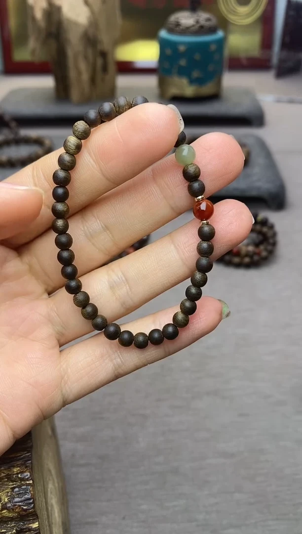 手串沉香木芽庄白棋楠04单圈＋配饰