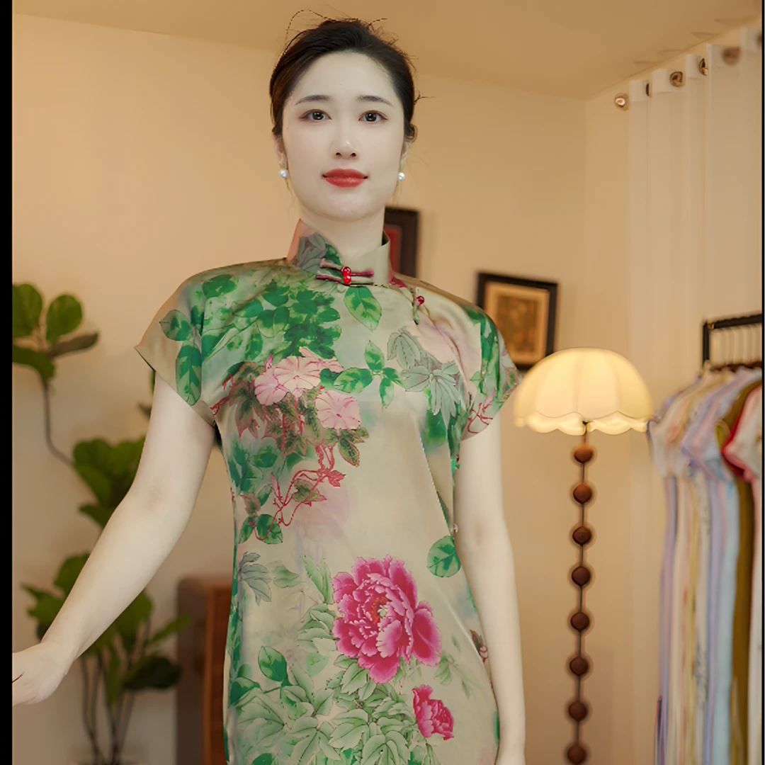 （花开富贵）古法全开襟富贵优雅气质高级旗袍6018