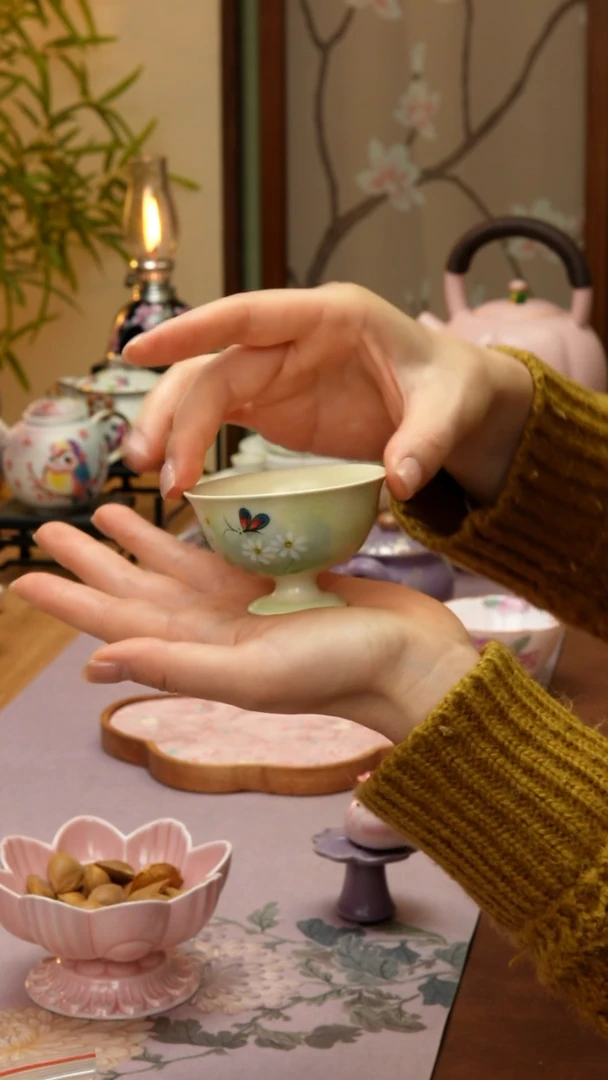 【闪购商品】【领丰茶具福力】高足粉引雏菊杯