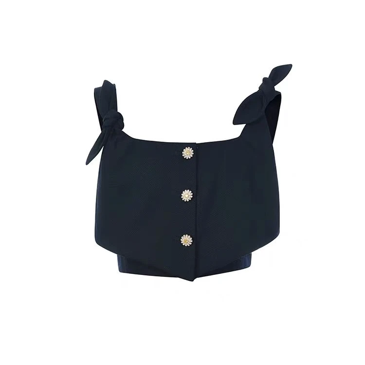 LeFame/拉飞姆2025年春季少女感藏蓝系带小雏菊吊带LF25C61SV164