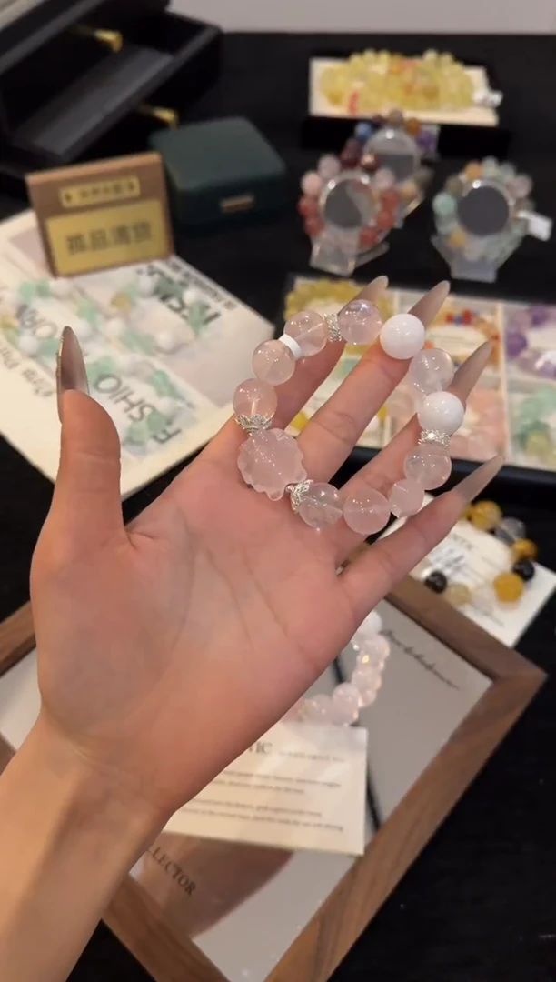 合金手链水晶粉水晶手链x3282