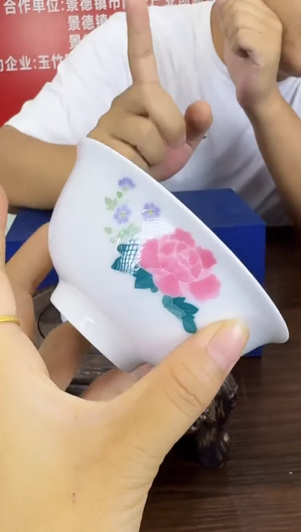 414函夏非遗釉下五彩芙蓉花断中带像小碗