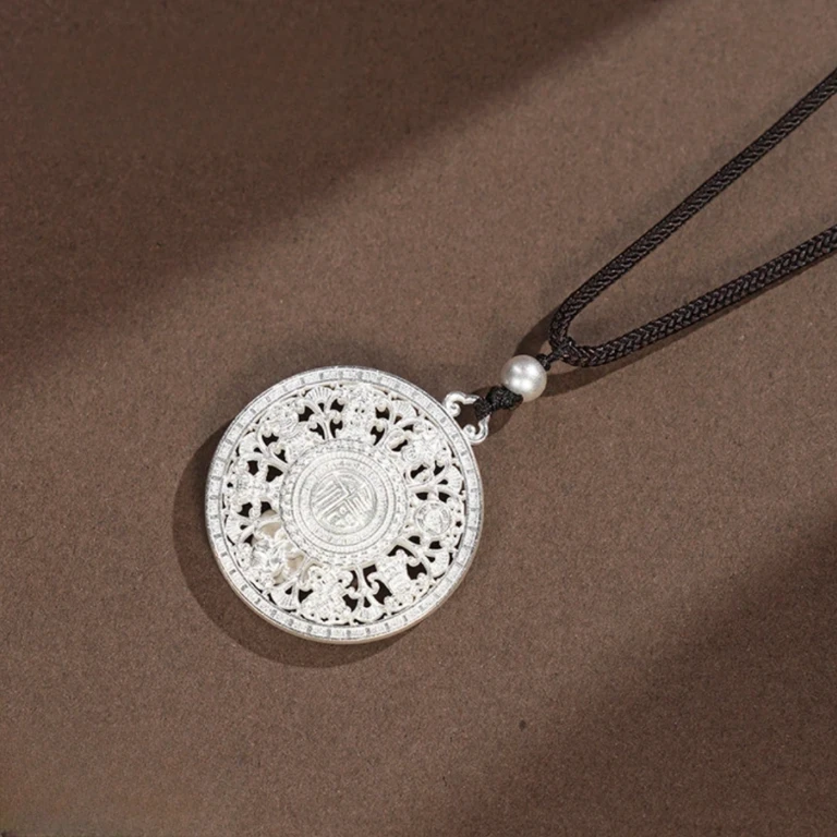 吊坠足银 宝福吊坠八宝罗盘古法银项坠国风精致百搭