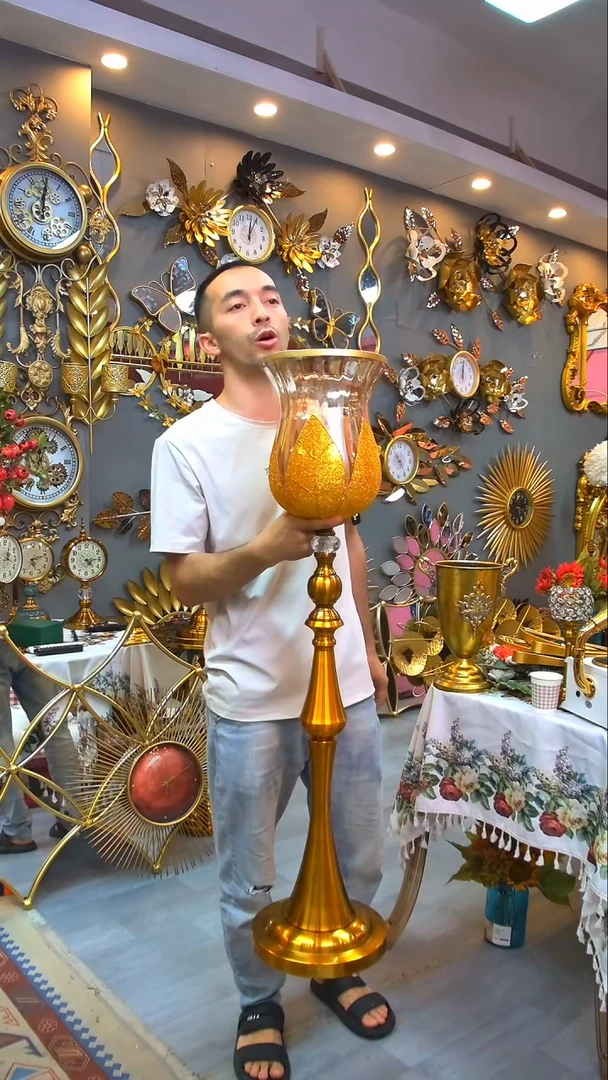 玻璃无盖款高花瓶金粉高105cm
