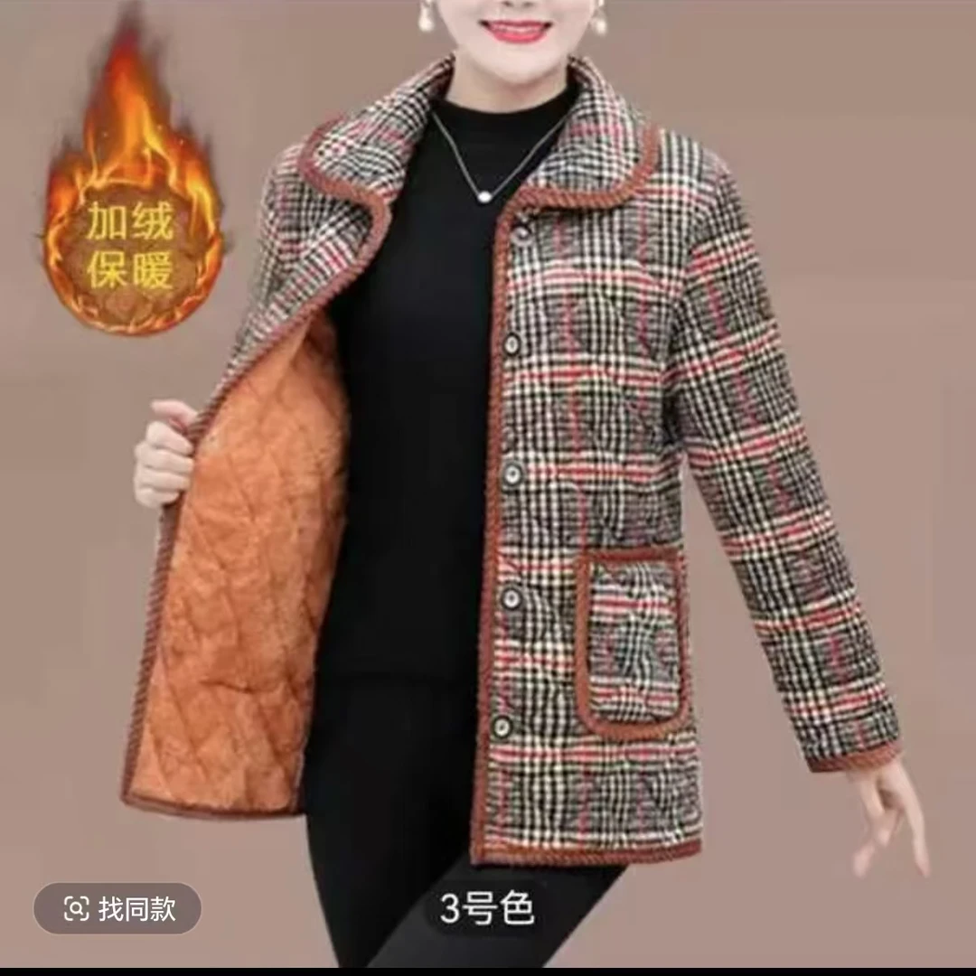 8105中老年翻领外套时尚短款加绒棉衣妈妈装保暖小棉袄三号仓