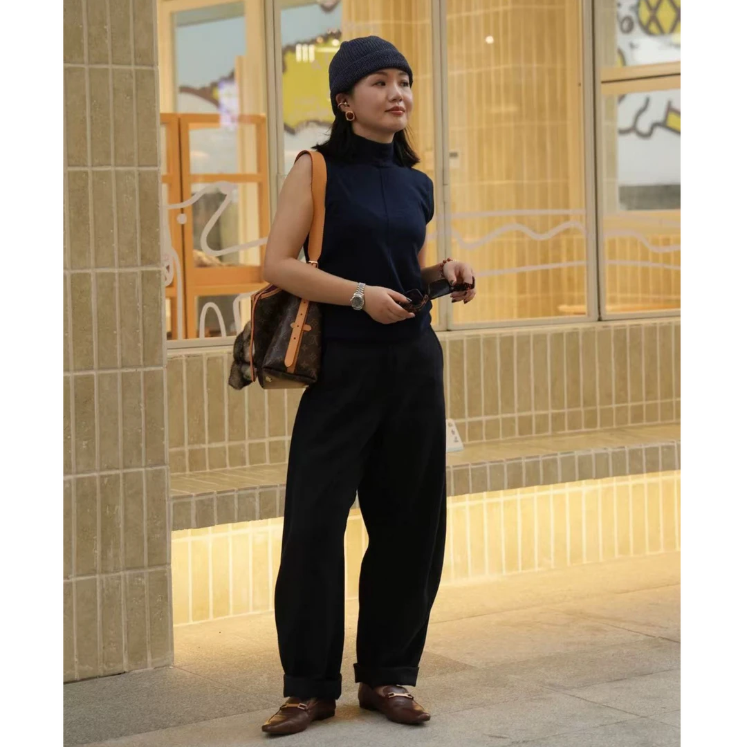 喵喵家 【001扬子美丽诺羊毛】 早秋针织女修身半高领无袖打底衫