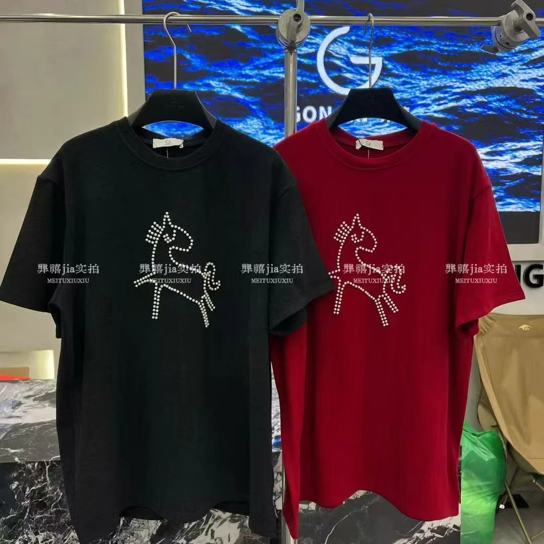 短袖圆领印花刺绣重工蝴蝶结T恤打底百搭情侣针织