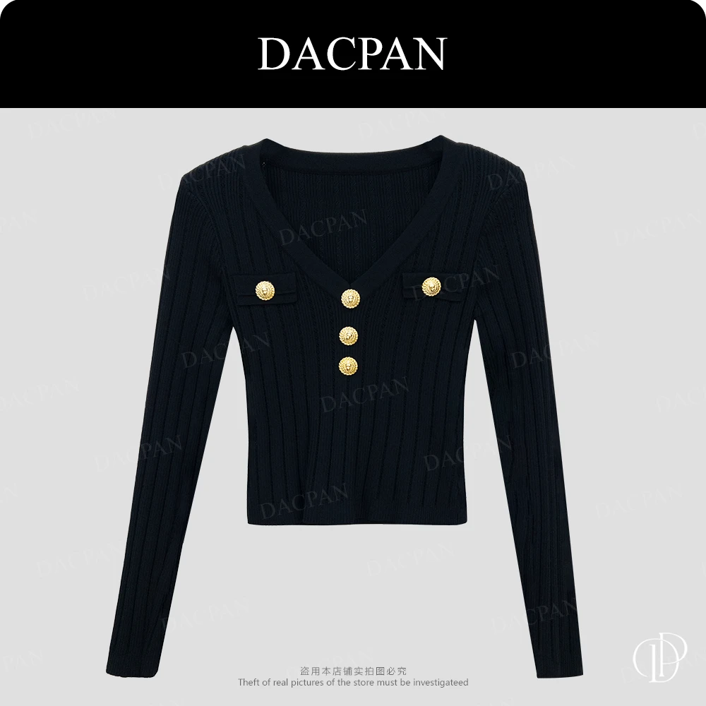 DACPAN-“美人心计”V领金扣长袖针织上衣 2025/盼·PP 832