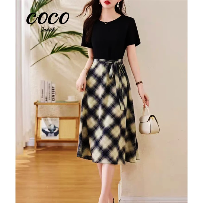 【RG6676】2025新款夏季设计感气质时尚气质日常百搭显瘦格子连衣裙