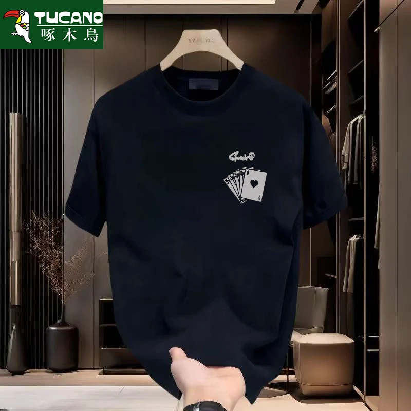 啄木鳥2025新款男士潮款短袖t恤纯棉百搭爆款休闲圆领打底衫上衣