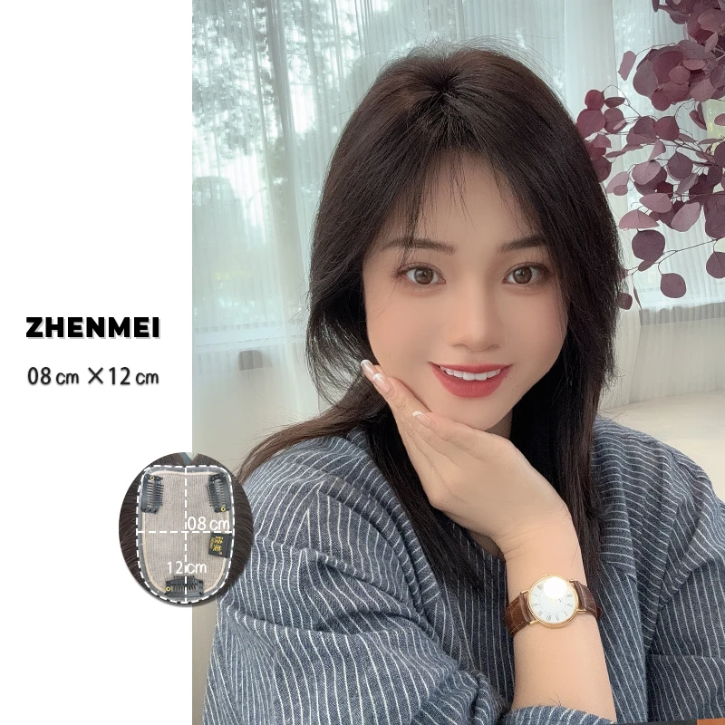 臻美【羽织】8×12cm双递针全手工钩织全真发头顶蓬松遮白发假发女