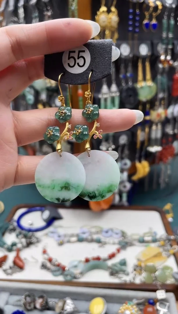 翡翠银S925镀金镶嵌耳饰@***月饰品