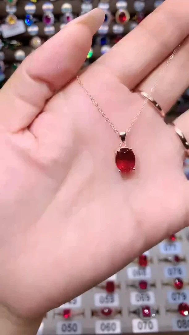 银S925镶嵌吊坠(赠链)红宝石玫瑰金酒红810