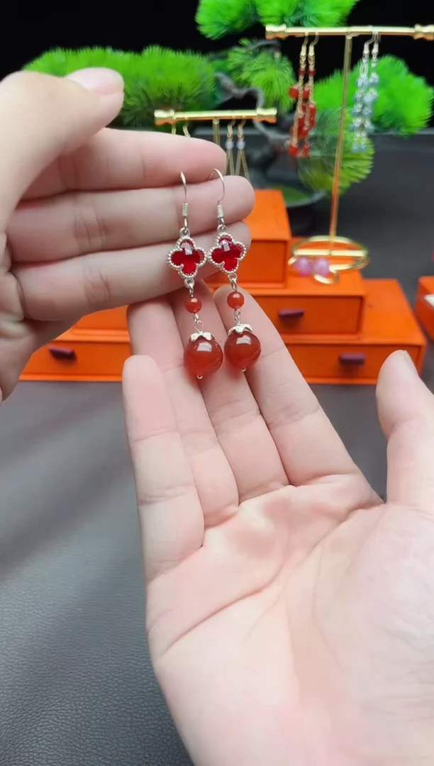 玛瑙/玉髓耳饰银S925镶嵌233