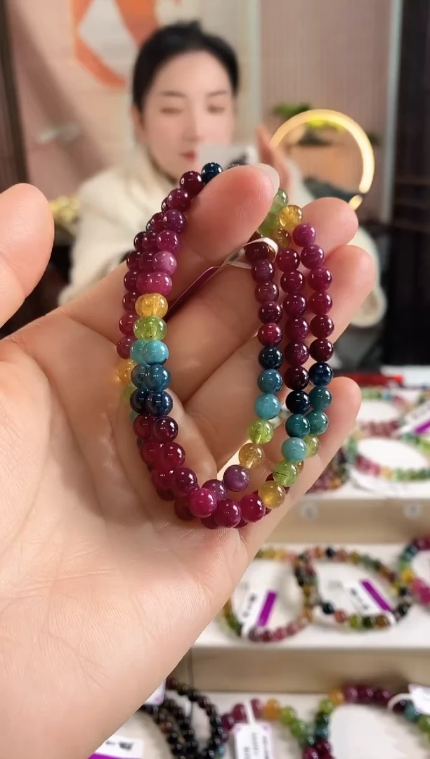 未镶嵌手链碧玺G2069三圈颜色微差发1