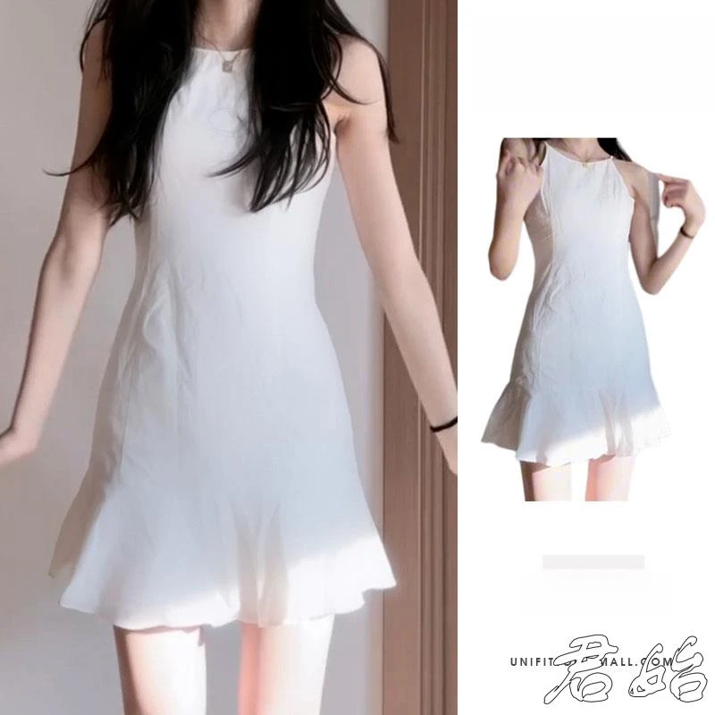 白色无袖背心吊带洋装子女2025新款夏季小个子高级感鱼尾裙短裙