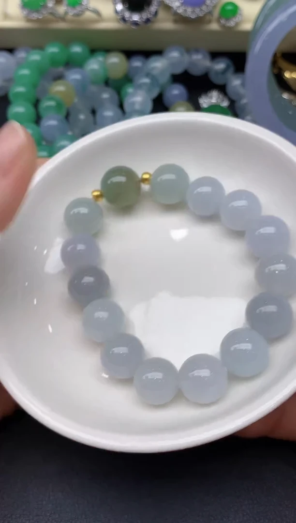 足金镶嵌手串翡翠85-雪姐翡翠天天见