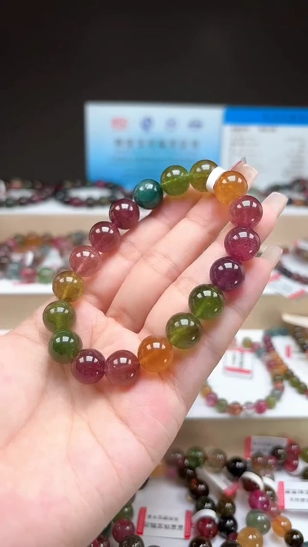 【闪购商品】碧玺手串未镶嵌11.2mm艳丽彩虹色玻璃体单圈手串