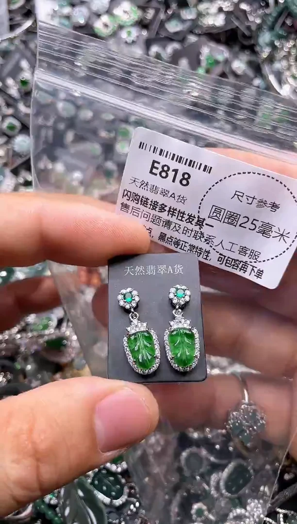 翡翠未镶嵌颈饰E818耳钉