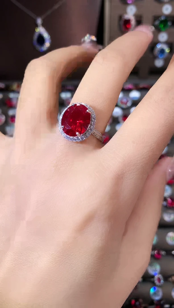 无925银鸽血红色戒指