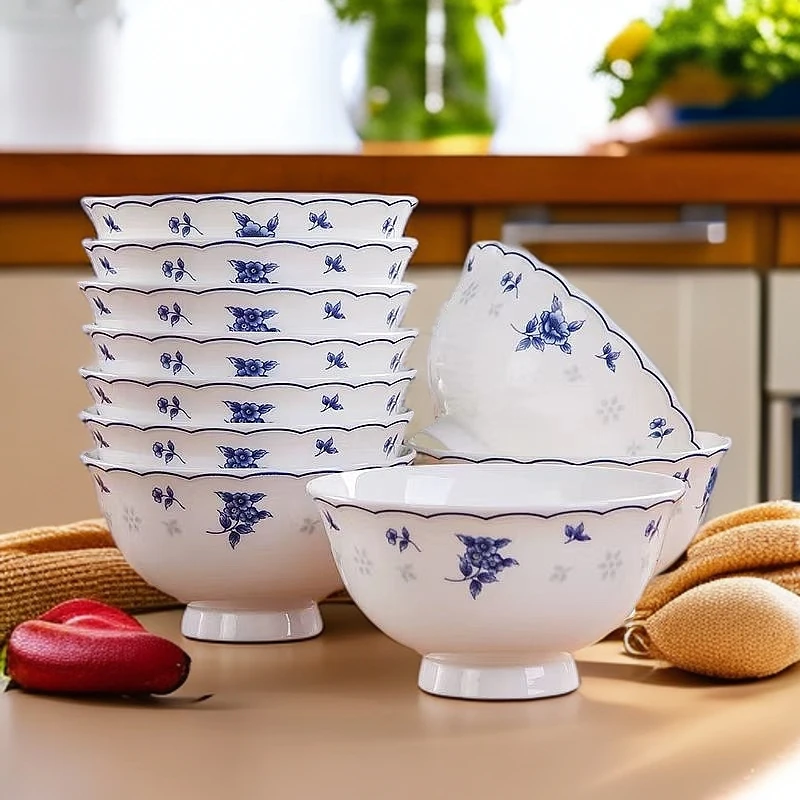 景德镇防烫手工耐热5寸6寸高脚饭碗家用碗盘碗碟骨瓷碗中式陶瓷碗