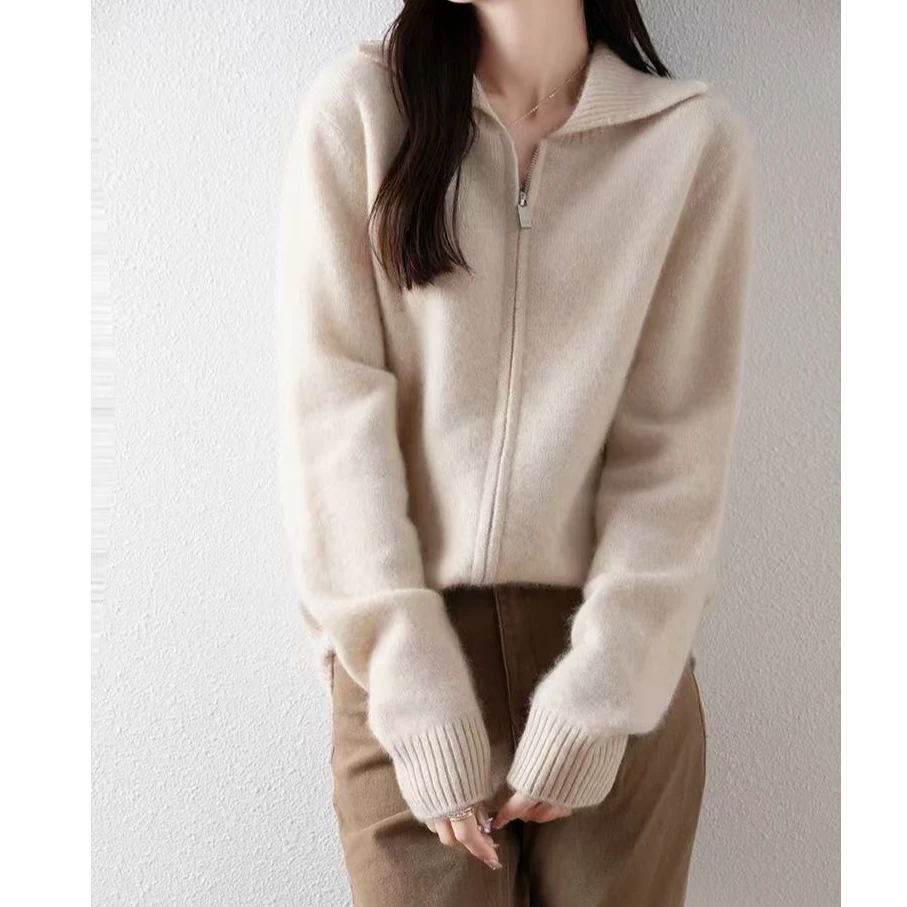 涵玖玥【100羊毛】极简风气质翻领拉链外套上衣鲁07-036