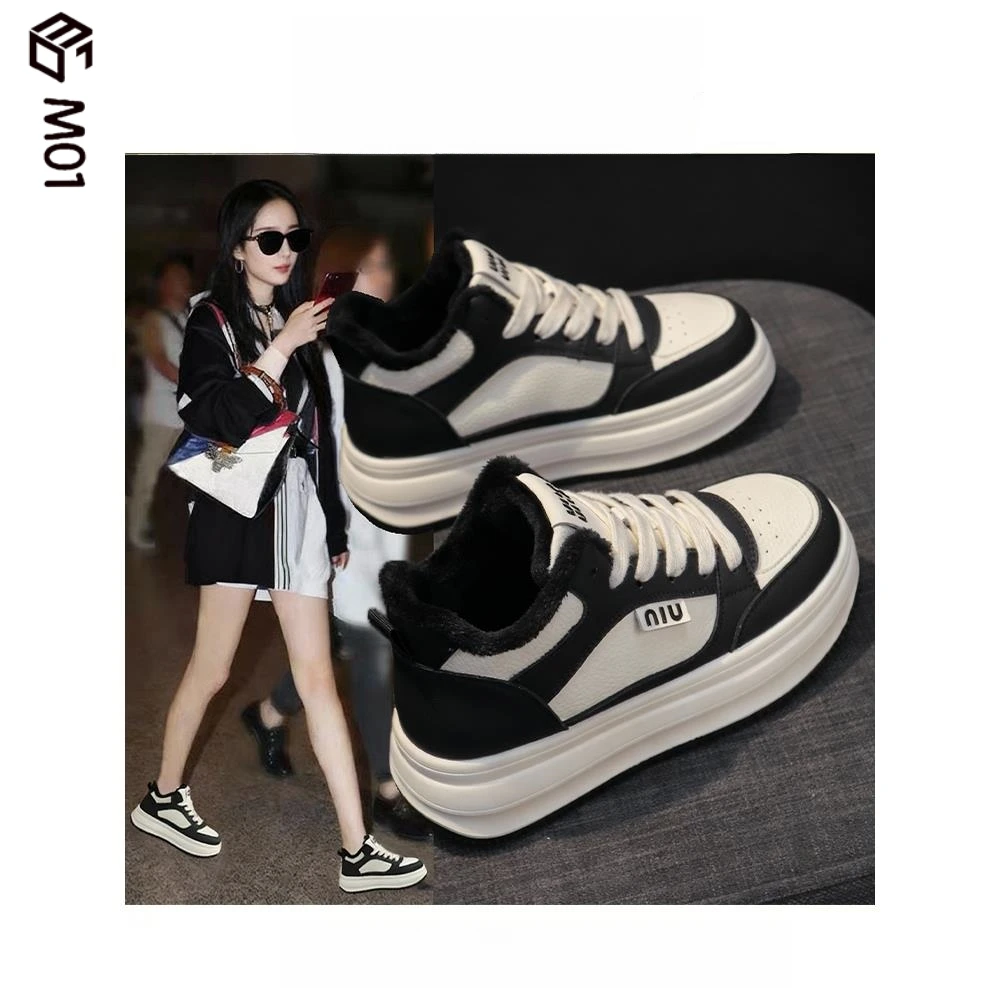 M012025秋冬季新款高帮加绒保暖小白鞋女士时尚运动厚底休闲板鞋