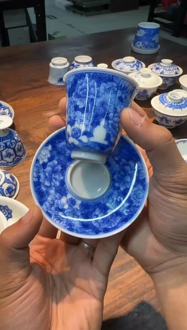 妙色 青花花开见佛万花杯碟