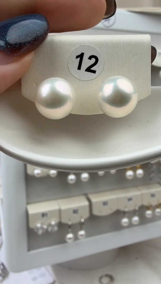 银S925镶嵌耳饰淡水珍珠11mm素钉