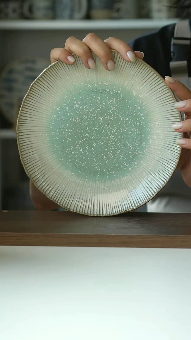 微瑕日式手作绿雪奇峰餐盘20cm@4-2@