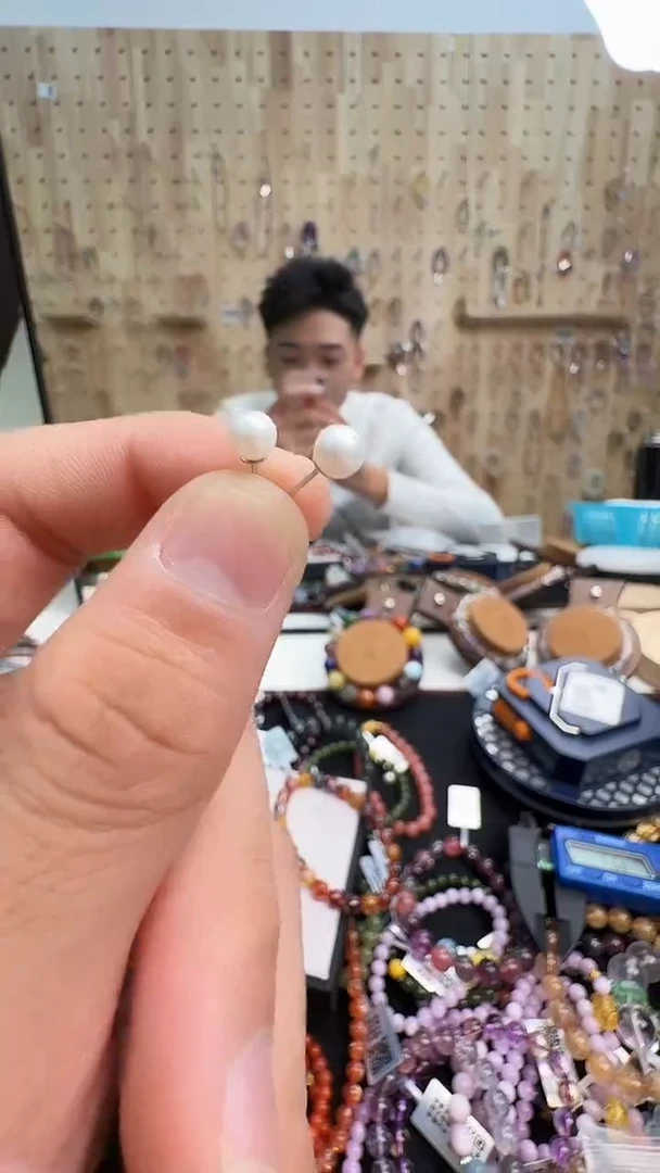 银S925镶嵌耳钉淡水珍珠村1558 多样性发一件