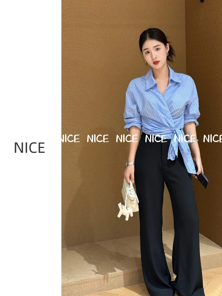 NICE【目光捕捉器】设计感收腰经典又显白条纹衬衣