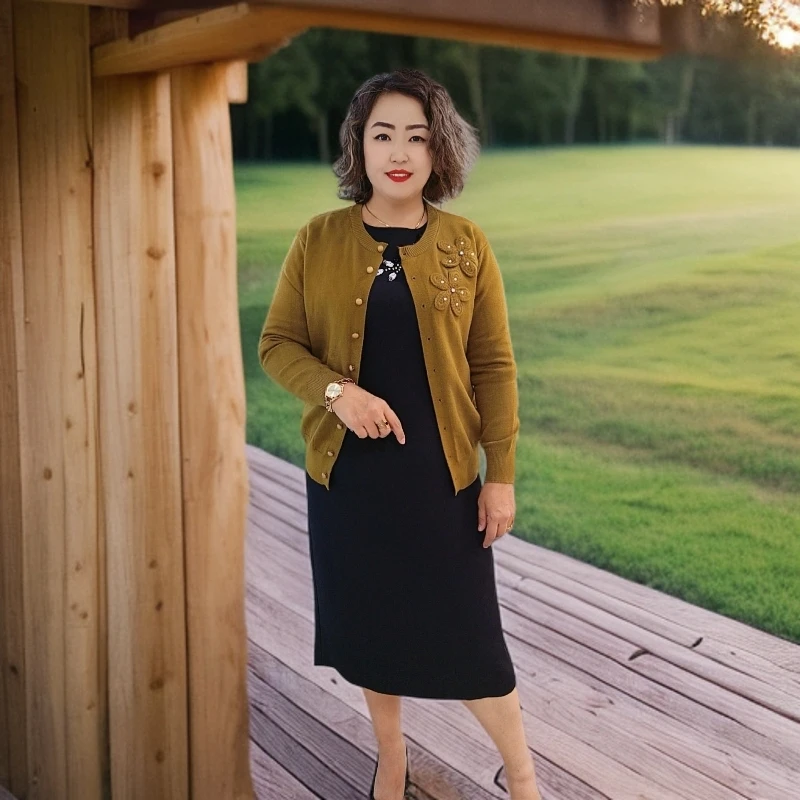 秋季新款洋气宽松中老年女装针织衫气质精致妈妈装