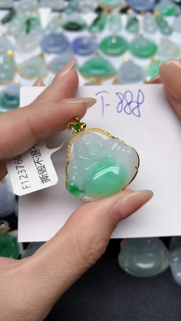 颈饰18K金镶嵌翡翠 天然缅甸A货翡翠百元以上9元证书费自理