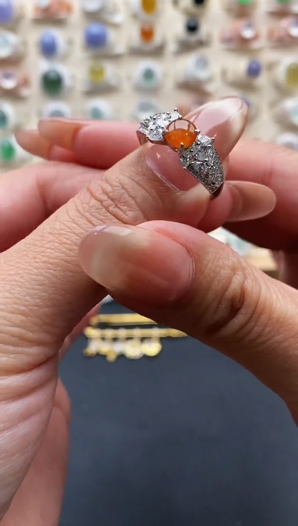 银S925镶嵌戒指翡翠缅甸天然A货翡翠11 7-6