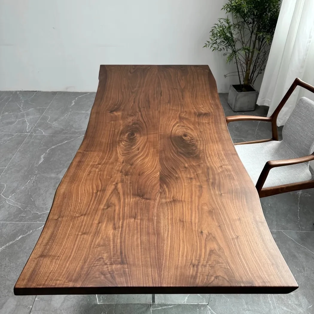 北美黑胡桃实木大板桌餐桌茶桌 自然边(双拼)  尺寸：200*90*4.6cm