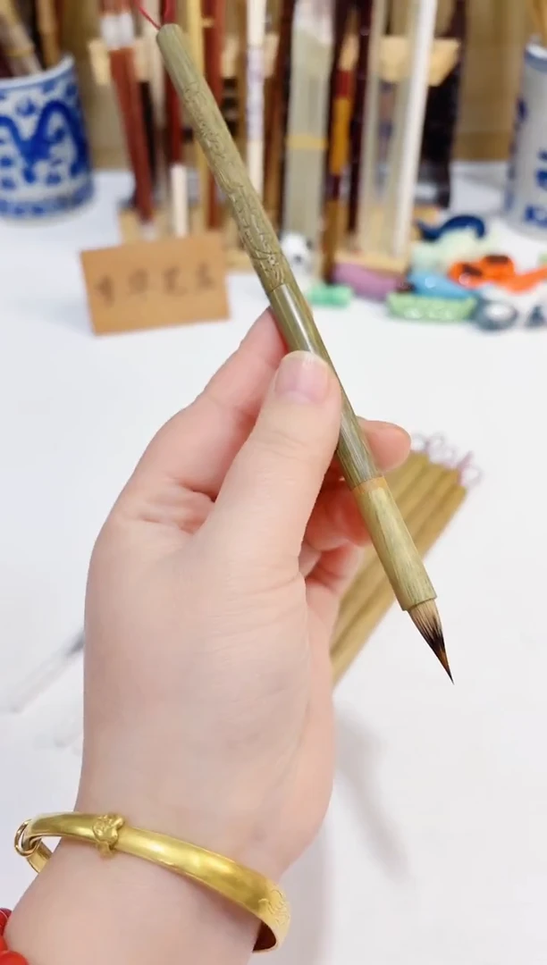 小青花 绿檀杆紫狼豪小楷毛笔1支 出锋1.9 口径0.7