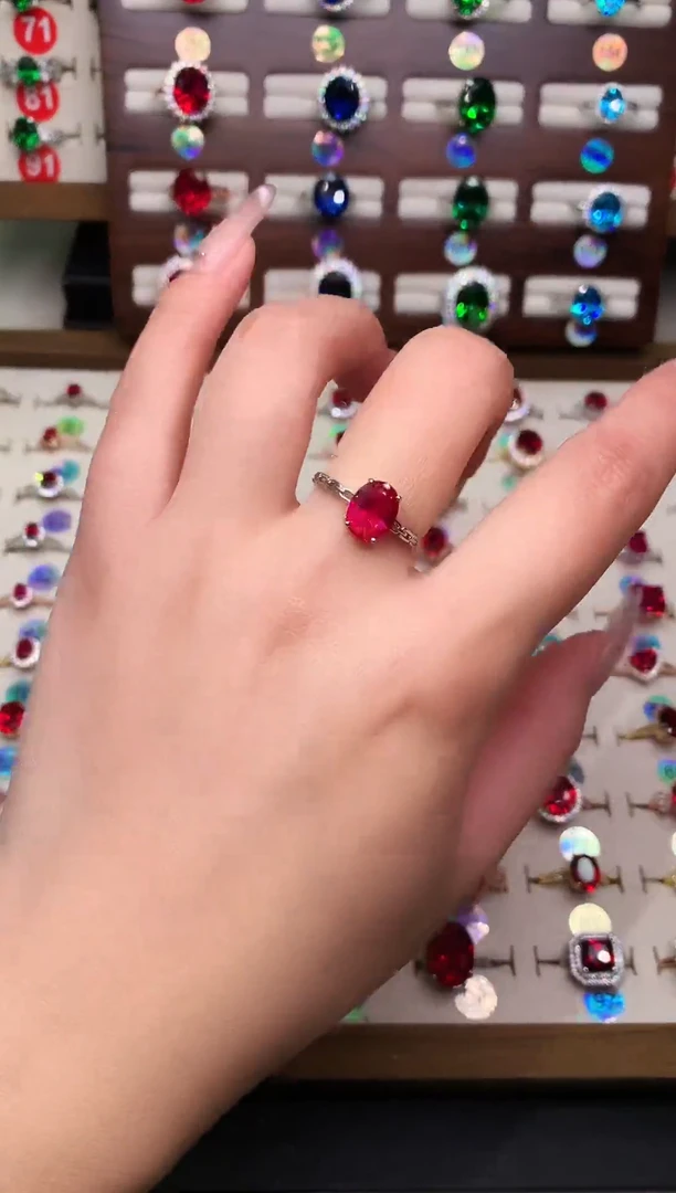 银S925镶嵌戒指红宝石7*9 银托