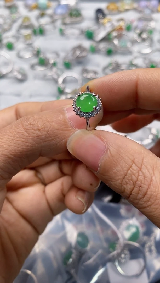 银S925镶嵌戒指翡翠555---8