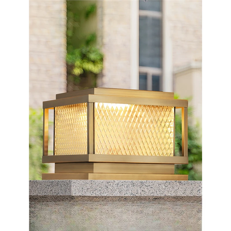 太阳能柱头灯全铜户外别墅大门围墙灯庭院灯花园柱子灯防水门柱灯