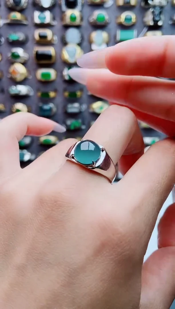 银S925镶嵌戒指翡翠天然翡翠男戒