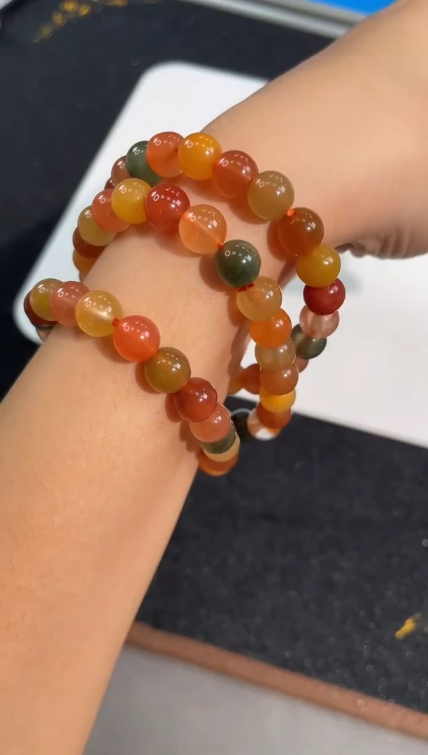 水晶手链未镶嵌9号彩兔毛多宝三圈手链8mm