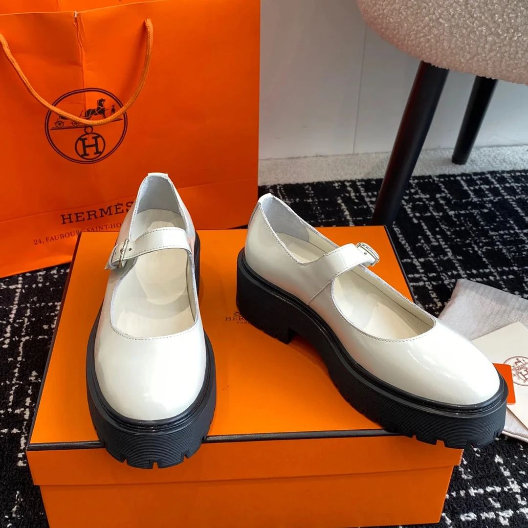 未使用 Hermes/爱马仕 白色tabi厚底玛丽珍38码