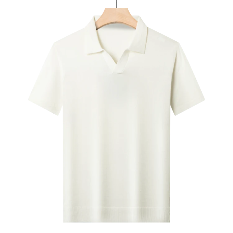 顿奇摩费涅夏季款桑蚕丝针织短袖t恤男薄款V领美式休闲冰丝Polo衫