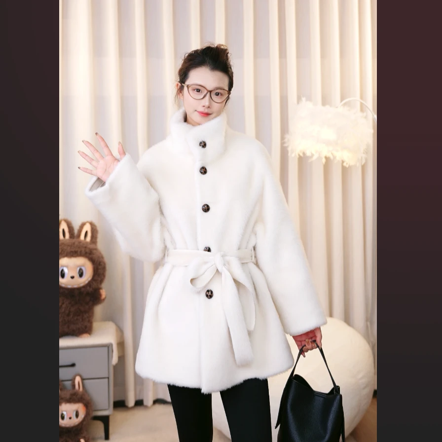 秋冬女中长款呢大衣气质单排扣冬季时尚短外套休闲风