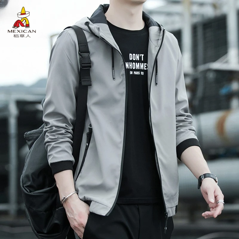 Mexican/稻草人不褪色提花拉链潮流连帽春季宽松秋季防风夹克运动