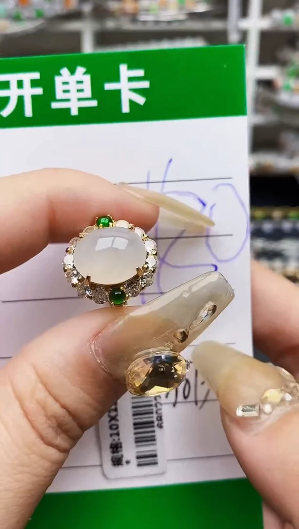 翡翠戒指银S925镶嵌3073