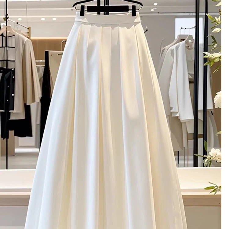 哥弟阿玛施正气质长裙白色高腰A字半身裙女夏季中长款显瘦百搭