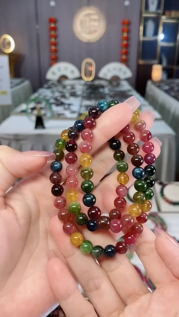 未镶嵌透体老矿碧玺彩虹三圈手串7mm+碧玺hon多样性发货一条